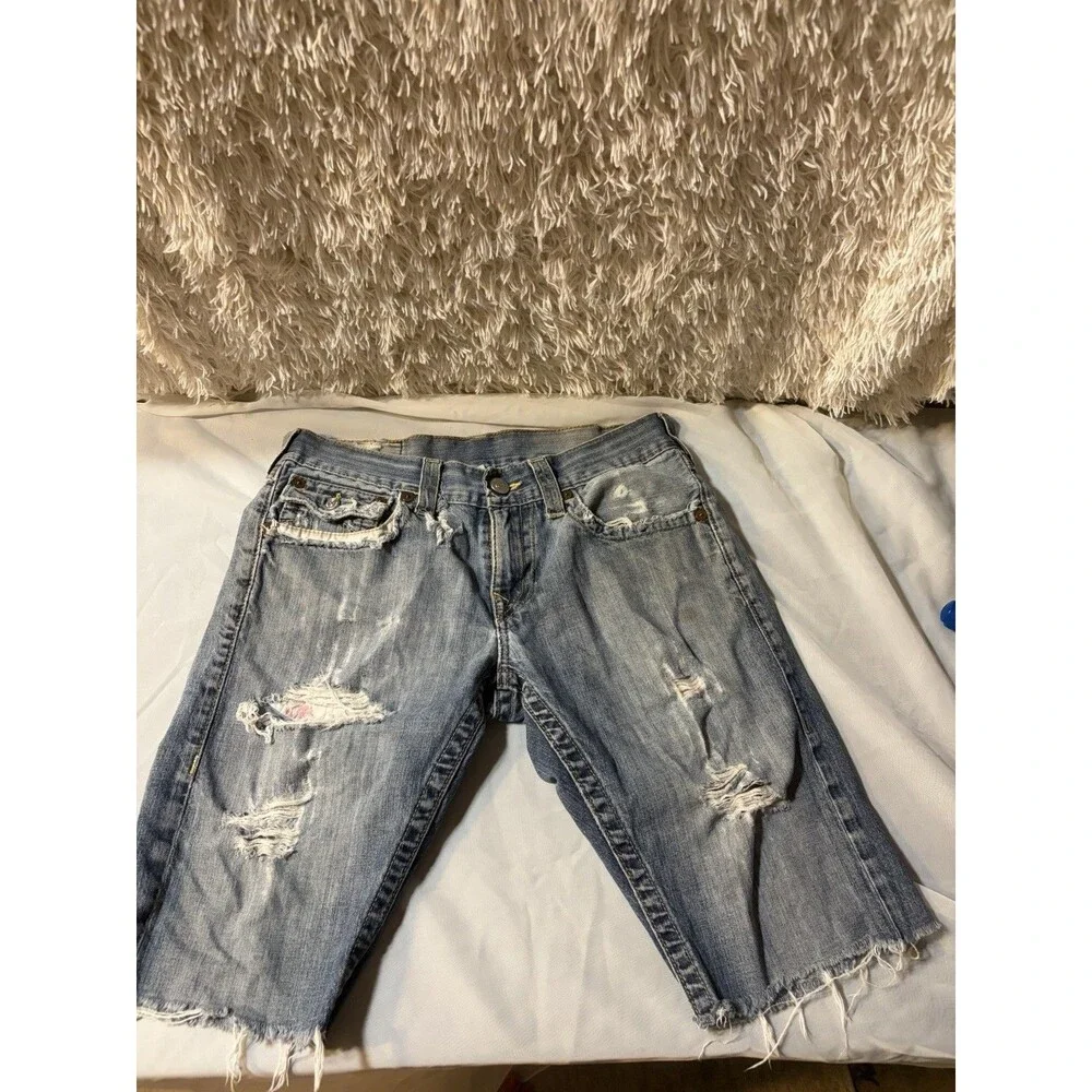Vintage True Religion Distressed Denim Shorts Jorts Cutoff Mens Size 32 Y2K